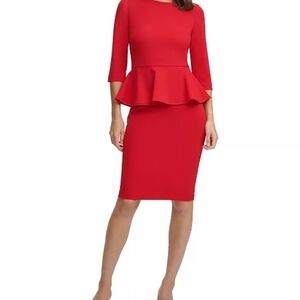 Elegant Red Peplum Dress Calvin kleom size 2 Formal Of Office Work dress